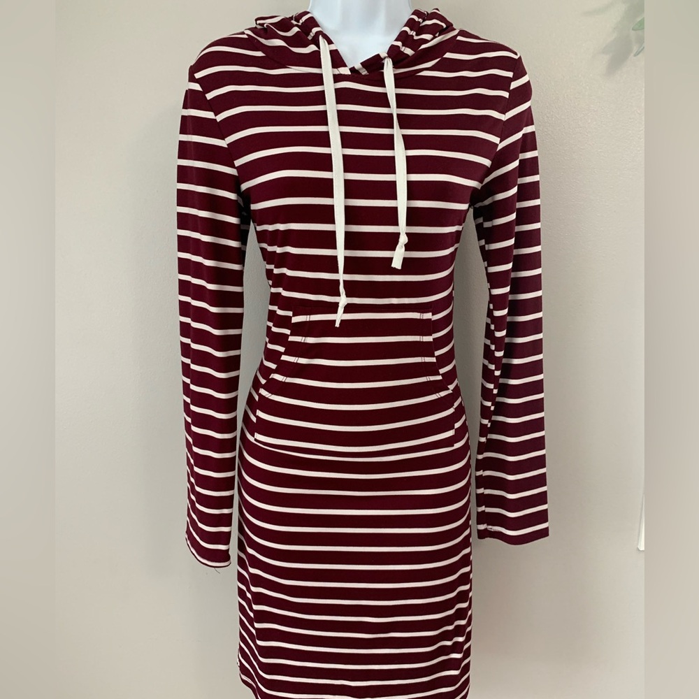 Absolutely Live It!! Striped Maroon and White Hoodie Dress